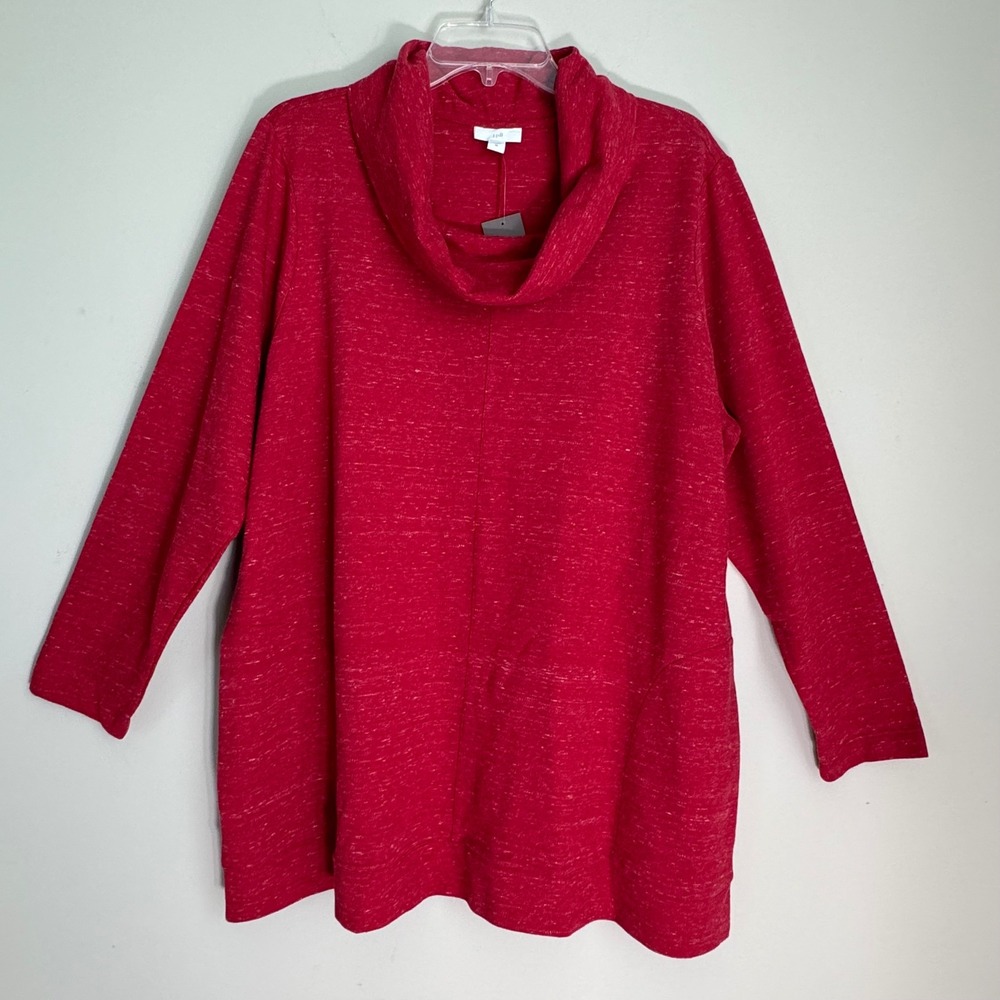 J. Jill Womens 2X Cowl Neck Tunic Long Sleeve Pockets Red Heathered 283311 NEW